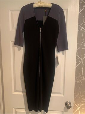 Black and Grey Zip-Front Women's Dress